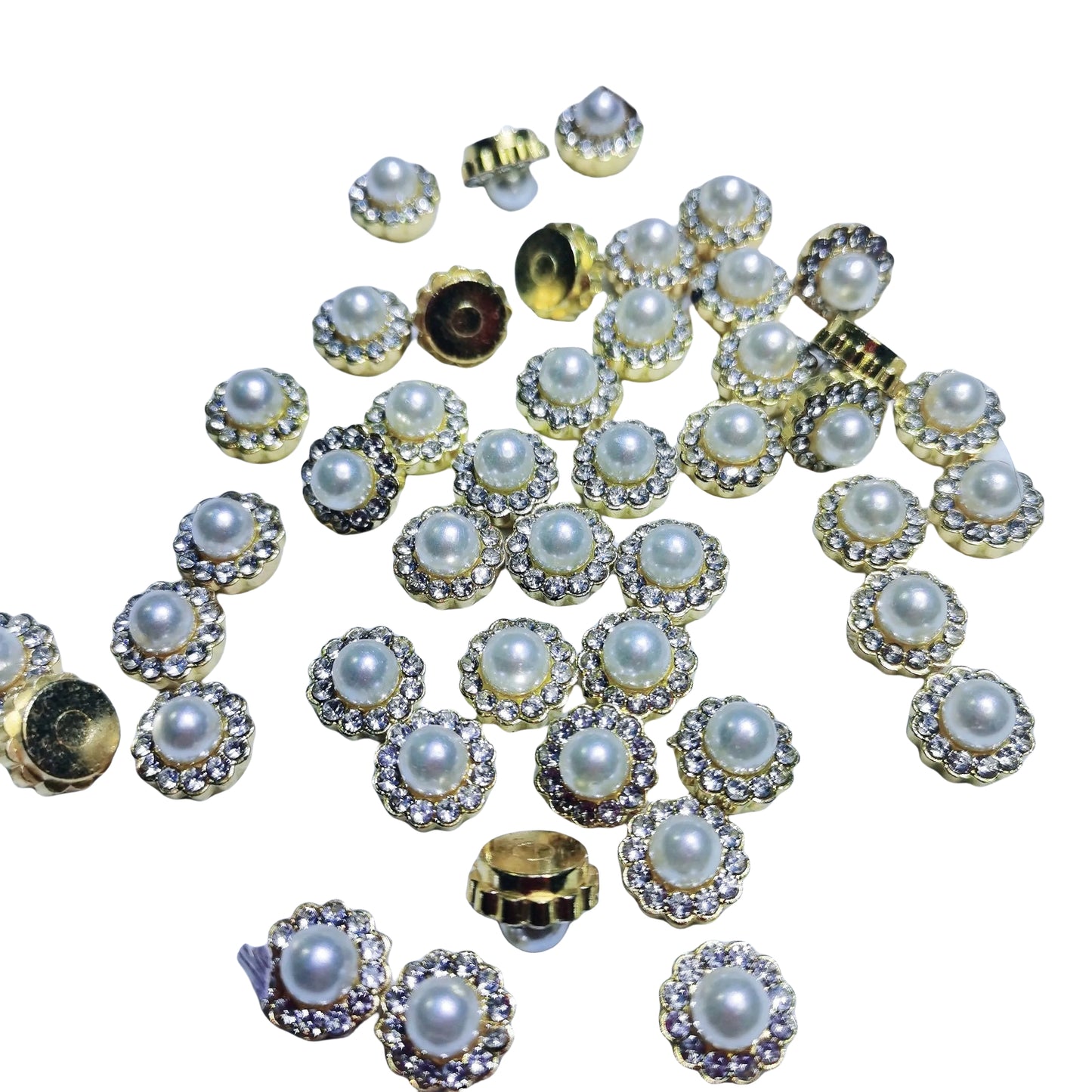 DIY Floral Pearl Rhinestone Embellishments for Beading Machine - White (100 Pieces with Claw Nails)