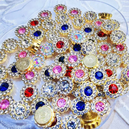 DIY Sunflower Double-Layer Rhinestone Embellishments for Beading Machine - Mixed Colors (100 Pieces with Claw Nails)