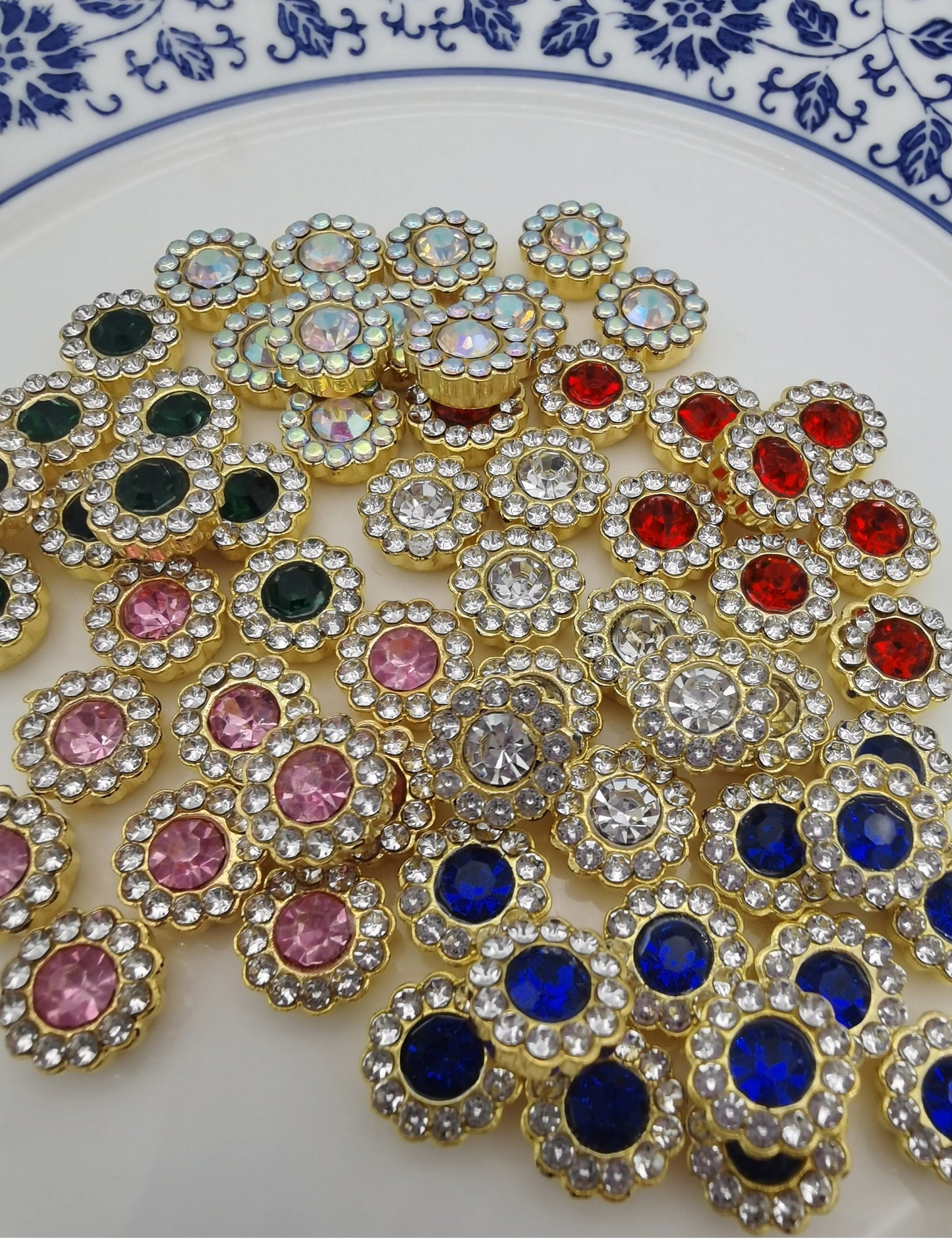 DIY Sunflower Double-Layer Rhinestone Embellishments for Beading Machine - Mixed Colors (100 Pieces with Claw Nails)